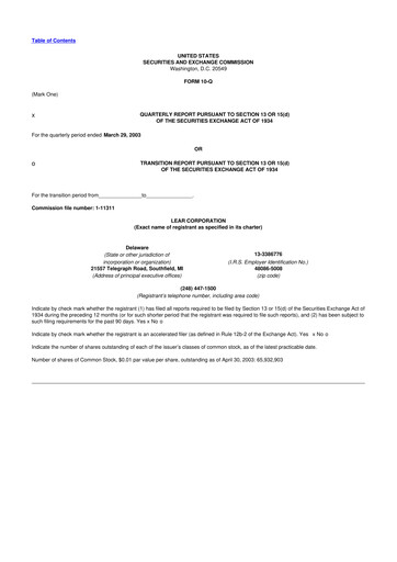 Thumbnail Lear Corporation
 10-Q Quarterly Report FY 