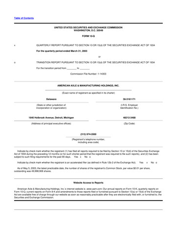 Vorschaubild American Axle & Manufacturing 10-Q Quartalsbericht  