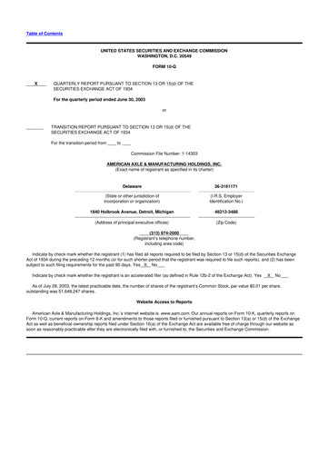 Vorschaubild American Axle & Manufacturing 10-Q Quartalsbericht  