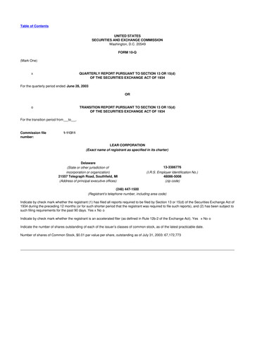 Thumbnail Lear Corporation
 10-Q Quarterly Report FY 