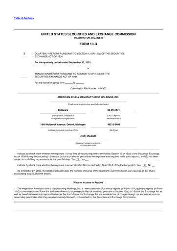 Vorschaubild American Axle & Manufacturing 10-Q Quartalsbericht  