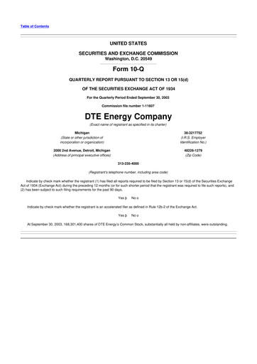 Thumbnail DTE Energy
 10-Q Quarterly Report FY 