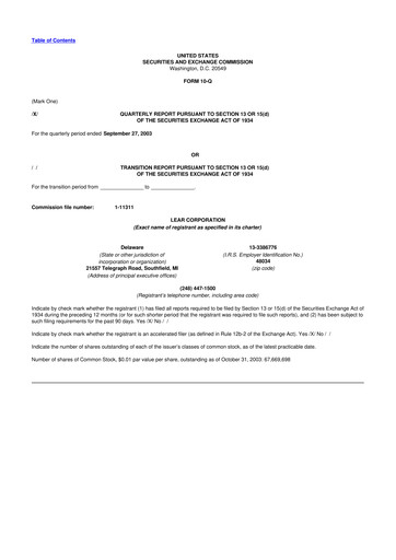 Thumbnail Lear Corporation
 10-Q Quarterly Report FY 