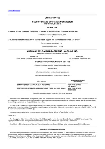 Miniature American Axle & Manufacturing 10-K Rapport annuel 