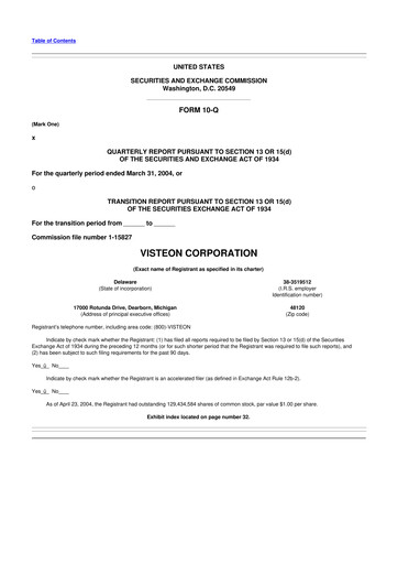 Thumbnail Visteon 10-Q Quarterly Report FY 