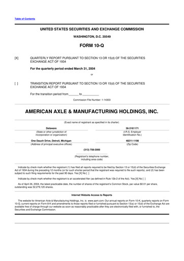 Vorschaubild American Axle & Manufacturing 10-Q Quartalsbericht  