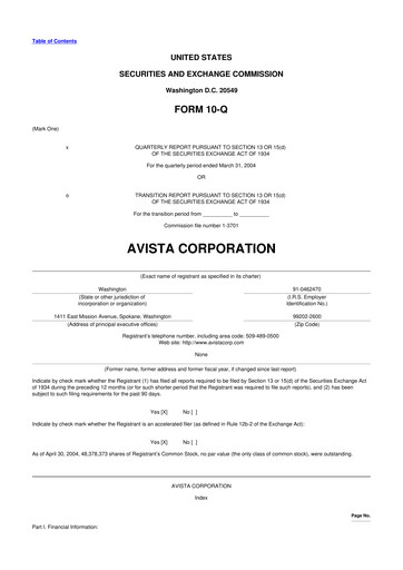 Thumbnail Avista
 10-Q Quarterly Report FY 