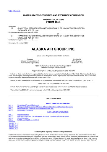 Thumbnail Alaska Airlines
 10-Q Quarterly Report FY 