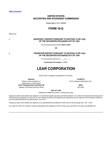 Thumbnail Lear Corporation
 10-Q Quarterly Report FY 