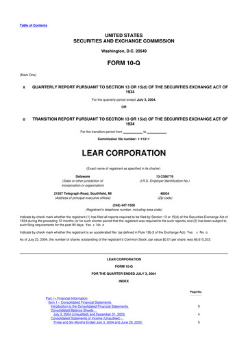 Thumbnail Lear Corporation
 10-Q Quarterly Report FY 