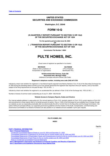 Vorschaubild PulteGroup 10-Q Quartalsbericht  