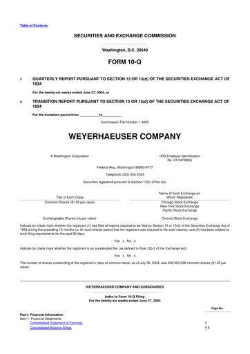 Thumbnail Weyerhaeuser
 10-Q Quarterly Report FY 