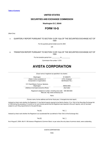 Thumbnail Avista
 10-Q Quarterly Report FY 