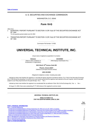Thumbnail Universal Technical Institute 10-Q Quarterly Report FY 
