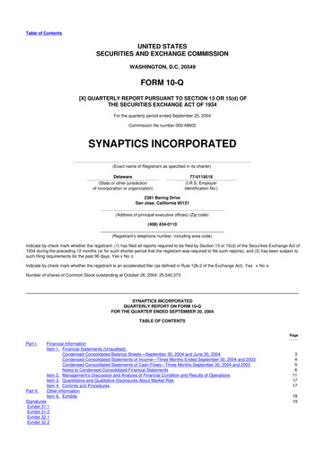 Thumbnail Synaptics 10-Q Quarterly Report FY 