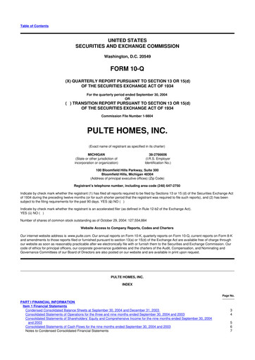 Vorschaubild PulteGroup 10-Q Quartalsbericht  