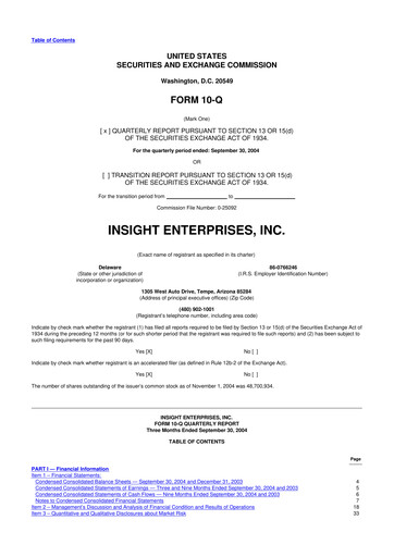 Thumbnail Insight Enterprises
 10-Q Quarterly Report FY 