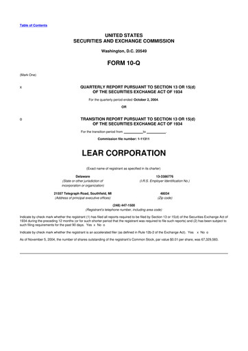 Thumbnail Lear Corporation
 10-Q Quarterly Report FY 
