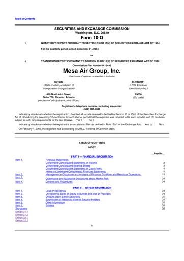 Thumbnail Republic Airways 10-Q Quarterly Report FY 