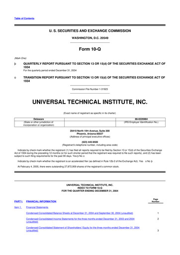 Thumbnail Universal Technical Institute 10-Q Quarterly Report FY 
