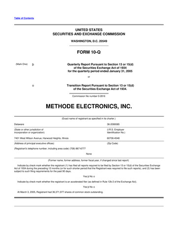 Miniature Methode Electronics
 10-Q Rapport trimestriel  