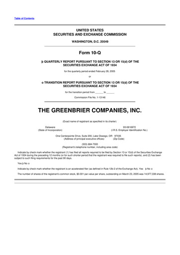 Thumbnail The Greenbrier Companies
 10-Q Quarterly Report FY 