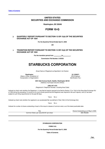 Thumbnail Starbucks 10-Q Quarterly Report FY 