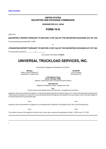 Thumbnail Universal Logistics Holdings 10-Q Quarterly Report FY 