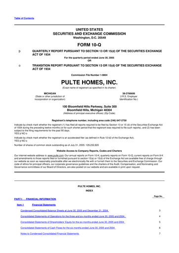 Vorschaubild PulteGroup 10-Q Quartalsbericht  