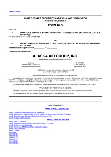 Thumbnail Alaska Airlines
 10-Q Quarterly Report FY 