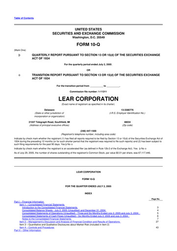 Thumbnail Lear Corporation
 10-Q Quarterly Report FY 