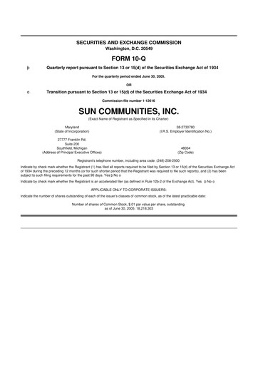 Miniature Sun Communities
 10-Q Rapport trimestriel  