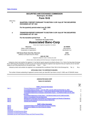 Thumbnail Associated Banc-Corp
 10-Q Quarterly Report FY 