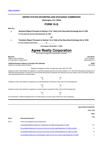 Thumbnail Agree Realty
 10-Q Quarterly Report FY 