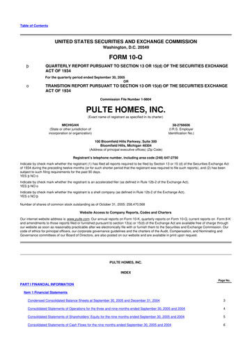 Vorschaubild PulteGroup 10-Q Quartalsbericht  