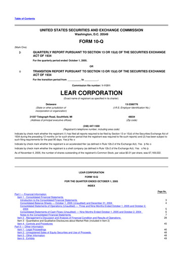 Thumbnail Lear Corporation
 10-Q Quarterly Report FY 