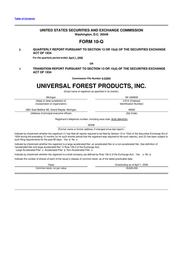 Miniature UFP Industries
 10-Q Rapport trimestriel  