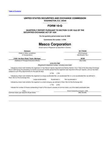 Miniature Masco 10-Q Rapport trimestriel  