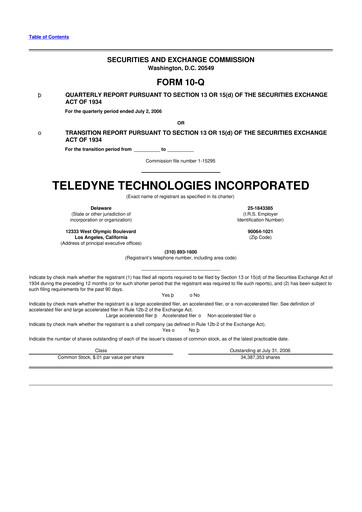 Thumbnail Teledyne Technologies 10-Q Quarterly Report FY 