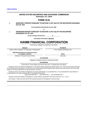 Thumbnail Hanmi Financial 10-Q Quarterly Report FY 