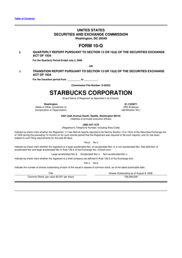 Thumbnail Starbucks 10-Q Quarterly Report FY 