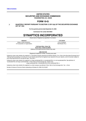 Thumbnail Synaptics 10-Q Quarterly Report FY 
