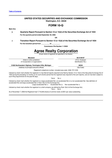 Thumbnail Agree Realty
 10-Q Quarterly Report FY 