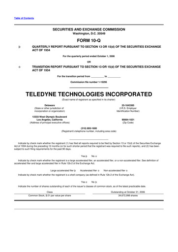 Thumbnail Teledyne Technologies 10-Q Quarterly Report FY 