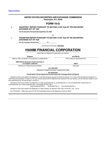Thumbnail Hanmi Financial 10-Q Quarterly Report FY 