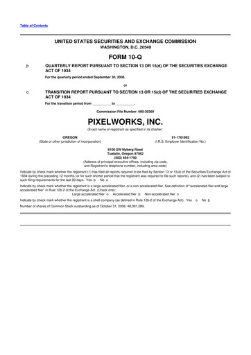 Miniature Pixelworks 10-Q Rapport trimestriel  