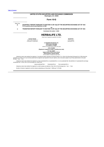 Thumbnail Herbalife 10-Q Quarterly Report FY 