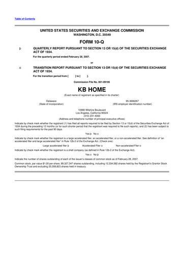 Thumbnail KB Home
 10-Q Quarterly Report FY 