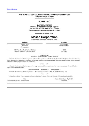 Miniature Masco 10-Q Rapport trimestriel  