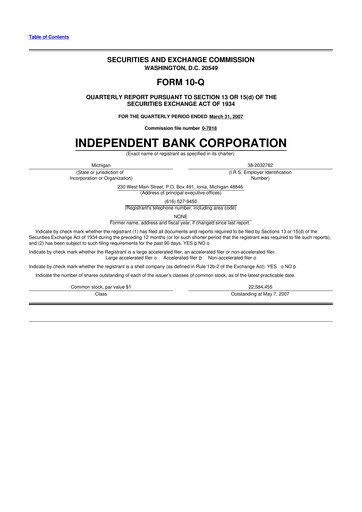 Thumbnail Independent Bank Corporation 10-Q Quarterly Report FY 